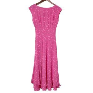 Vintage Chadwicks Silk Dress Size 8 Fairy Y2K Leaf Print Midi Flowy Pink Womens